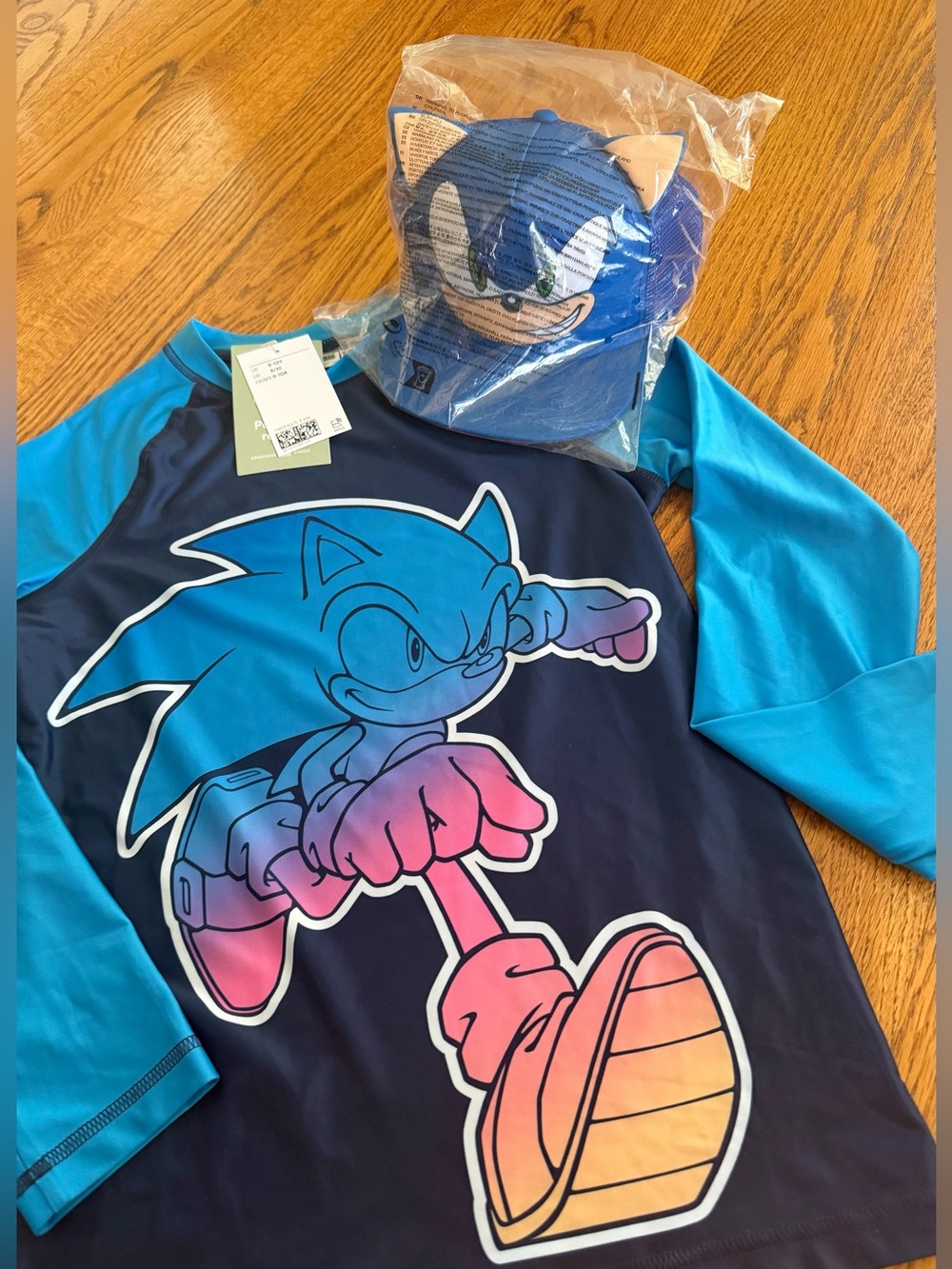H&M Sonic the Hedgehog Blue Swim Shirt & Adjustable Cap Hat